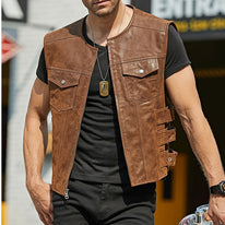 Brad - Men's Black Motorcycle & Biker Real Leather Vest
