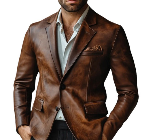 Bishop - Men's Two Tone Tan Made to Measure Genuine Leather Blazer
