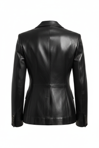 Men's black leather blazer back view