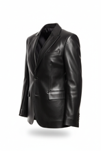 Load image into Gallery viewer, Men's black leather blazer side view