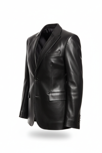 Men's black leather blazer side view