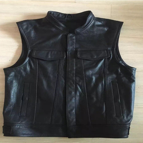 Liam - Men's Black Motorcycle & Biker Real Leather Vest