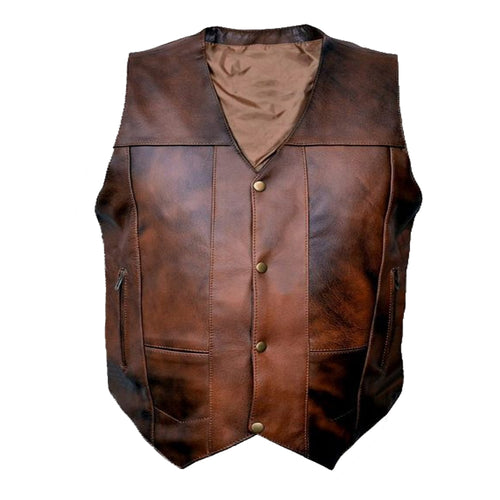 Alexander - Men's Antic Brown Motorcycle & Biker Real Leather Vest