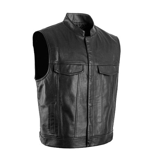 William - Men's Black Motorcycle & Biker Genuine Leather Vest