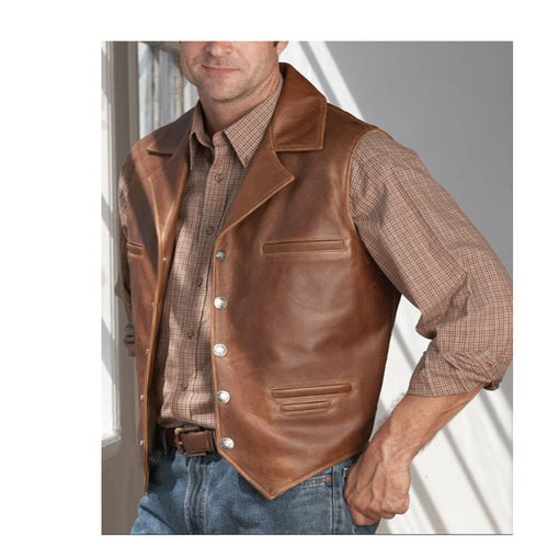 Hunter - Men's Antic Brown Motorcycle & Biker Real Leather Vest