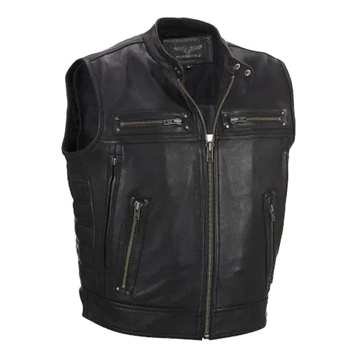 Henry - Men's Black Motorcycle & Biker Real Leather Vest