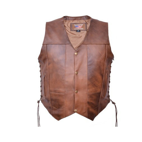 Michael - Men's Antic Tan Motorcycle & Biker Genuine Leather Vest