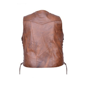 Michael - Men's Antic Tan Motorcycle & Biker Genuine Leather Vest