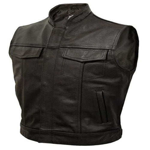 Logan - Men's Black Motorcycle & Biker Genuine Leather Vest