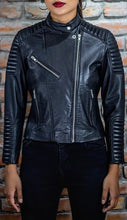 Load image into Gallery viewer, Sleek Enigma - Women's Black Made to Measure Bomber Motorcycle and Biker Real Leather Jacket