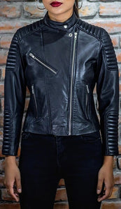 Sleek Enigma - Women's Black Made to Measure Bomber Motorcycle and Biker Real Leather Jacket