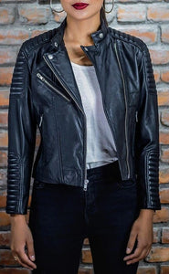 Bella - Women's Black Bomber Motorcycle and Biker Custom Fit Real Leather Jacket