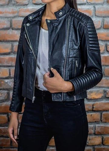 Bella - Women's Black Bomber Motorcycle and Biker Custom Fit Real Leather Jacket