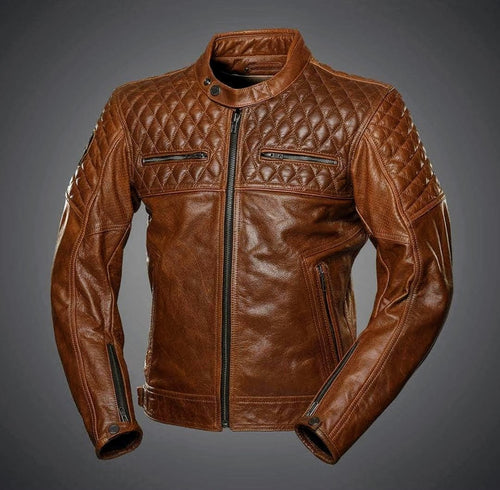 Stallion - Men's Dark Tan Motorcycle and Biker Custom Fit Genuine Leather Jacket