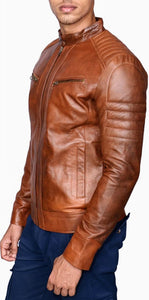 Leo - Men's Antic Tan Motorcycle and Biker Real Leather Jacket