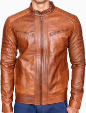 Load image into Gallery viewer, Leo - Men&#39;s Antic Tan Motorcycle and Biker Real Leather Jacket