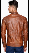 Load image into Gallery viewer, Leo - Men&#39;s Antic Tan Motorcycle and Biker Real Leather Jacket