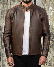 Load image into Gallery viewer, Cruise - Men&#39;s Dark Brown Made to Measure Motorcycle and Biker Real Leather Jacket