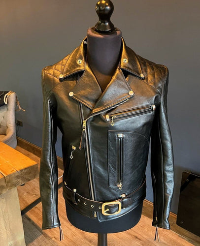 Iron - Men's Black Motorcycle and Biker Made to Measure Real Leather Jacket