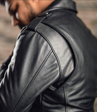 Load image into Gallery viewer, Aviator - Men&#39;s Black Motorcycle and Biker Real Leather Jacket