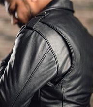 Load image into Gallery viewer, Aviator - Men&#39;s Black Made to Measure Motorcycle and Biker Real Leather Jacket