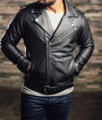 Aviator - Men's Black Made to Measure Motorcycle and Biker Real Leather Jacket
