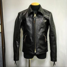 Load image into Gallery viewer, Fighter - Men&#39;s Black Motorcycle and Biker Real Leather Jacket
