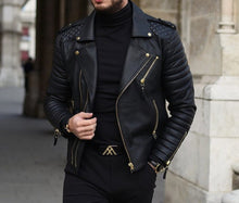 Load image into Gallery viewer, Underground - Men&#39;s Black Motorcycle and Biker Genuine Leather Jacket