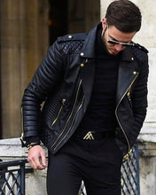 Load image into Gallery viewer, Underground - Men&#39;s Black Motorcycle and Biker Genuine Leather Jacket