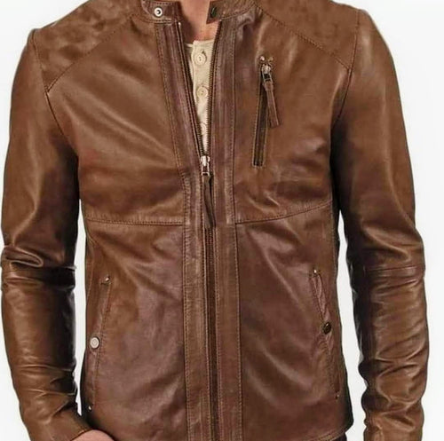 Knight - Men’s Mocha Brown Motorcycle and Biker Real Leather Jacket