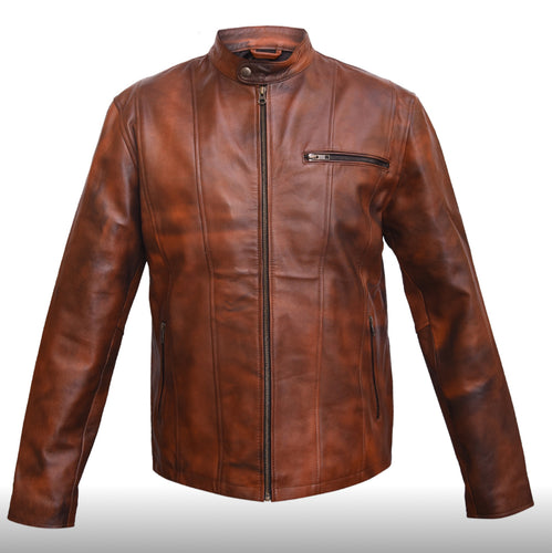 Apollo - Men's Antic Tan Motorcycle and Biker Real Leather Jacket