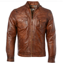 Load image into Gallery viewer, Chase - Men&#39;s Antic Tan Motorcycle and Biker Real Leather Jacket