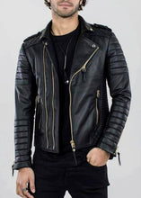 Load image into Gallery viewer, New Yorker - Men’s Black Motorcycle and Biker Real Leather Jacket