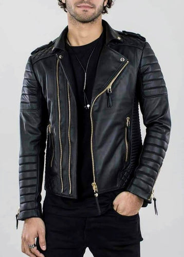 New Yorker - Men’s Black Made to Measure Motorcycle and Biker Real Leather Jacket