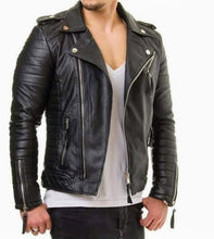 Load image into Gallery viewer, Hunt -  Men&#39;s Black Motorcycle and Biker Real Leather Jacket