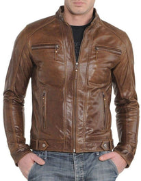 Ace - Men’s Mocha Brown Made to Measure Motorcycle and Biker Real Leather Jacket