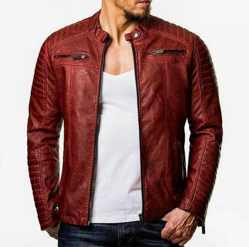 Mars - Men's Red Antic Motorcycle and Biker Custom Fit Genuine Leather Jacket