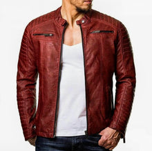 Load image into Gallery viewer, Mars - Men&#39;s Red Antic Motorcycle and Biker Real Leather Jacket
