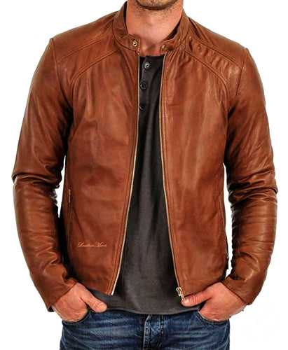 Kane - Men’s Dark Tan Motorcycle and Biker Made to Measure Real Leather Jacket