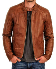 Load image into Gallery viewer, Kane - Men’s Dark Tan Motorcycle and Biker Real Leather Jacket