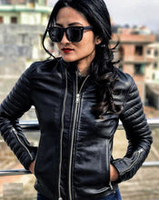 Load image into Gallery viewer, Rose - Women&#39;s Black Bomber Motorcycle and Biker Custom Fit Genuine Leather Jacket