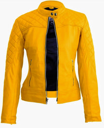 Daisy - Women's Yellow Made to Measure Motorcycle and Biker Real Leather Jacket