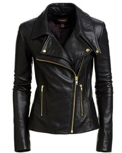 Isla - Women's Black Bomber Made to Measure Motorcycle and Biker Custom Fit Real Leather Jacket