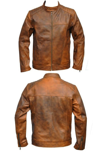 Challenger - Men's Antic Tan Motorcycle and Biker Real Leather Jacket