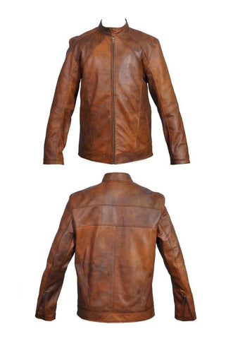 Hunter Lazaro - Men's Antic/Vintage Tan Made to Measure Leather Jacket