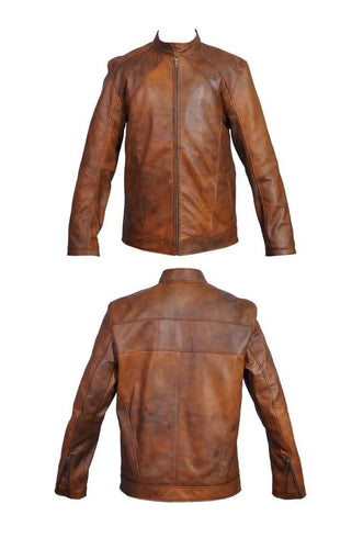 Hunter Lazaro - Men's Antic/Vintage Tan Motorcycle and Biker Real Leather Jacket