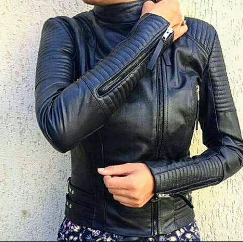 Maya - Women's Black Bomber Motorcycle and Biker Custom Fit Genuine Leather Jacket