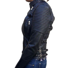 Load image into Gallery viewer, Maya - Women&#39;s Black Bomber Motorcycle and Biker Custom Fit Genuine Leather Jacket