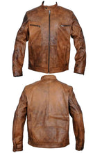 Load image into Gallery viewer, Entice - Men&#39;s Dark Antic Tan Motorcycle and Biker Real Leather Jacket