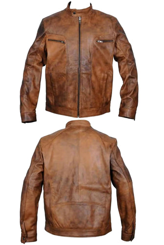 Entice - Men's Dark Antic Tan Motorcycle and Biker Real Leather Jacket